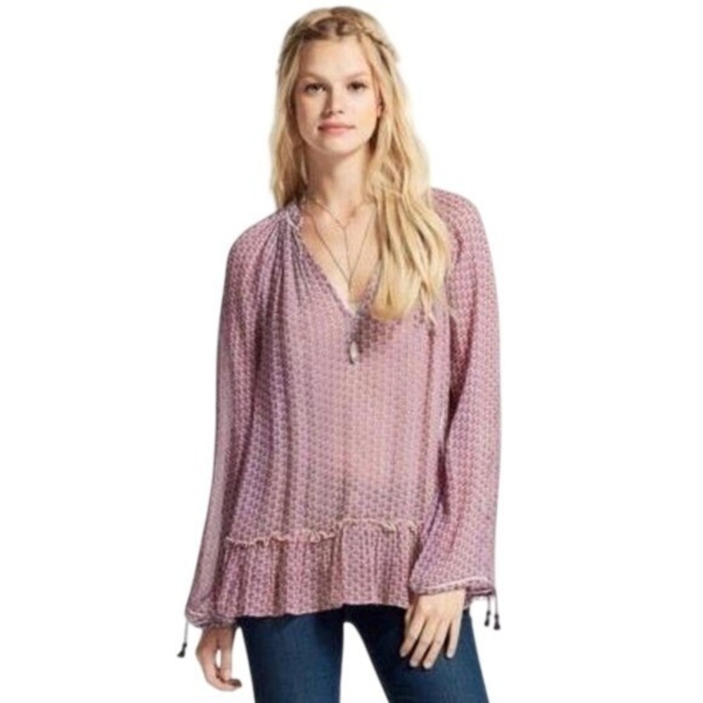 Calypso St Barth Sermi Purple Silk Chiffon Print Blouse Sheer Top with Cami Tank